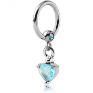 SURGICAL STEEL JEWELLED BALL CLOSURE RING WITH PRONG SET HEART CHARM PIERCING