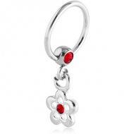 SURGICAL STEEL JEWELLED BALL CLOSURE RING WITH JEWELLED FLOWER CHARM PIERCING