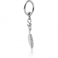 SURGICAL STEEL JEWELLED BALL CLOSURE RING WITH JEWELLED FEATHER CHARM PIERCING