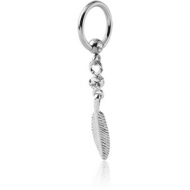 SURGICAL STEEL JEWELLED BALL CLOSURE RING WITH JEWELLED FEATHER CHARM