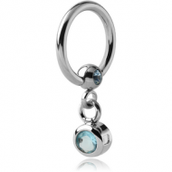 SURGICAL STEEL JEWELLED BALL CLOSURE RING WITH JEWEL CHARM PIERCING