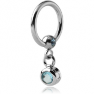 SURGICAL STEEL JEWELLED BALL CLOSURE RING WITH JEWEL CHARM