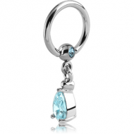 SURGICAL STEEL JEWELLED BALL CLOSURE RING WITH PRONG SET TEAR DROP CHARM