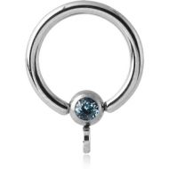 SURGICAL STEEL OPTIMA CRYSTAL JEWELLED BALL CLOSURE RING WITH HORIZONTAL HOOP PIERCING