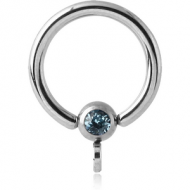 SURGICAL STEEL OPTIMA CRYSTAL JEWELLED BALL CLOSURE RING WITH HORIZONTAL HOOP