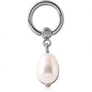 SURGICAL STEEL JEWELLED BALL CLOSURE RING WITH SYNTHETIC PEARL CHARM PIERCING