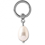 SURGICAL STEEL JEWELLED BALL CLOSURE RING WITH SYNTHETIC PEARL CHARM