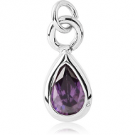 RHODIUM PLATED BRASS TEAR DROP JEWELLED CHARM