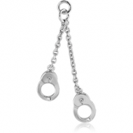 RHODIUM PLATED BRASS CHARM - DANGLING HANDCUFFS