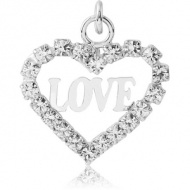 RHODIUM PLATED BRASS JEWELLED HEART CHARM