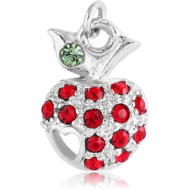 RHODIUM PLATED BRASS JEWELLED CHARM - APPLE