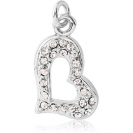 RHODIUM PLATED BRASS JEWELLED HEART CHARM