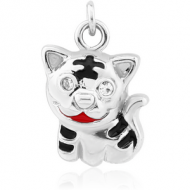 RHODIUM PLATED BRASS JEWELLED CHARM WITH ENAMEL - CAT