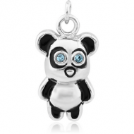 RHODIUM PLATED BRASS JEWELLED CHARM WITH ENAMEL - BEAR