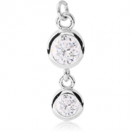 RHODIUM PLATED BRASS DOUBLE JEWELLED CHARM