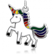 RHODIUM PLATED BRASS CHARM WITH ENAMEL - UNICORN