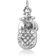 RHODIUM PLATED BRASS JEWELLED CHARM - PINEAPPLE