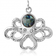 RHODIUM PLATED SYNTHETIC MOTHER OF PEARL MOSAIC CHARM