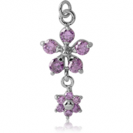 RHODIUM PLATED BRASS JEWELLED CHARM - FLOWERS