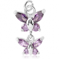 RHODIUM PLATED BRASS JEWELLED CHARM - BUTTERFLIES