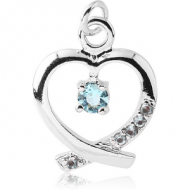 RHODIUM PLATED BRASS JEWELLED HEART CHARM