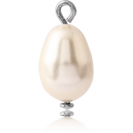 RHODIUM PLATED BRASS CHARM WITH PEAR SHAPE SYNTHETIC PEARL