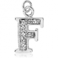 RHODIUM PLATED BRASS JEWELLED LETTER CHARM - F
