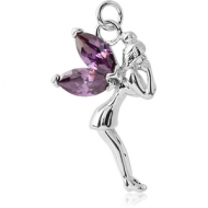 RHODIUM PLATED BRASS JEWELLED CHARM - FAIRY