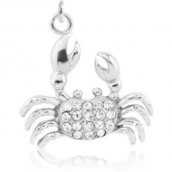 RHODIUM PLATED BRASS JEWELLED CHARM - CRAB