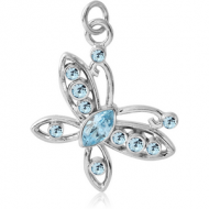 RHODIUM PLATED BRASS JEWELLED CHARM - BUTTERFLY