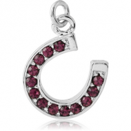 RHODIUM PLATED BRASS JEWELLED CHARM - HORSESHOE