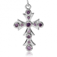 RHODIUM PLATED BRASS JEWELLED CHARM - CROSS