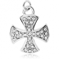 RHODIUM PLATED BRASS JEWELLED IRON CROSS CHARM