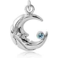 RHODIUM PLATED BRASS JEWELLED CHARM - MOON