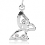 RHODIUM PLATED BRASS JEWELLED BUTTERFLY CHARM