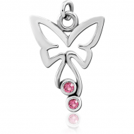 RHODIUM PLATED BRASS VALUE JEWELLED CHARM - BUTTERFLY