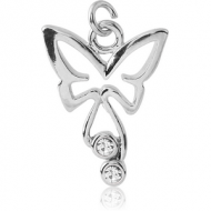 RHODIUM PLATED BRASS JEWELLED CHARM - BUTTERFLY