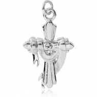 RHODIUM PLATED BRASS JEWELLED CHARM - CROSS WITH RIBBON