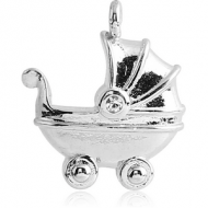 RHODIUM PLATED BRASS JEWELLED CHARM - BABY STOLLER