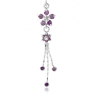 RHODIUM PLATED BRASS JEWELLED CHARM - FLOWER DANGLING CHAINS