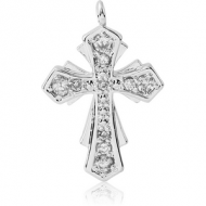 RHODIUM PLATED BRASS JEWELLED CHARM - CROSS