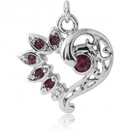 RHODIUM PLATED BRASS JEWELLED CHARM - FANCY HEART