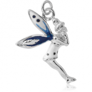 RHODIUM PLATED BRASS FAIRY WITH ENAMEL CHARM