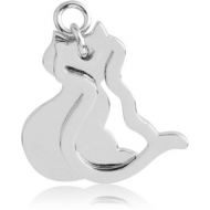 RHODIUM PLATED BRASS CHARM - CAT AND SHADOW
