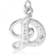 RHODIUM PLATED BRASS CRYSTALINE SCRIPT LETTER CHARM - D