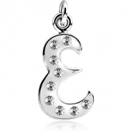 RHODIUM PLATED BRASS CRYSTALINE SCRIPT LETTER CHARM - E