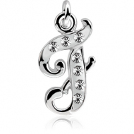 RHODIUM PLATED BRASS CRYSTALINE SCRIPT LETTER CHARM - F