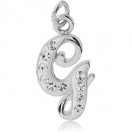 RHODIUM PLATED BRASS CRYSTALINE SCRIPT LETTER CHARM - G