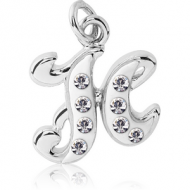 RHODIUM PLATED BRASS CRYSTALINE SCRIPT LETTER CHARM - H