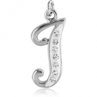 RHODIUM PLATED BRASS CRYSTALINE SCRIPT LETTER CHARM - J